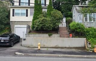 Overgrown front yard shrubs and trees after professional landscaping maintenance